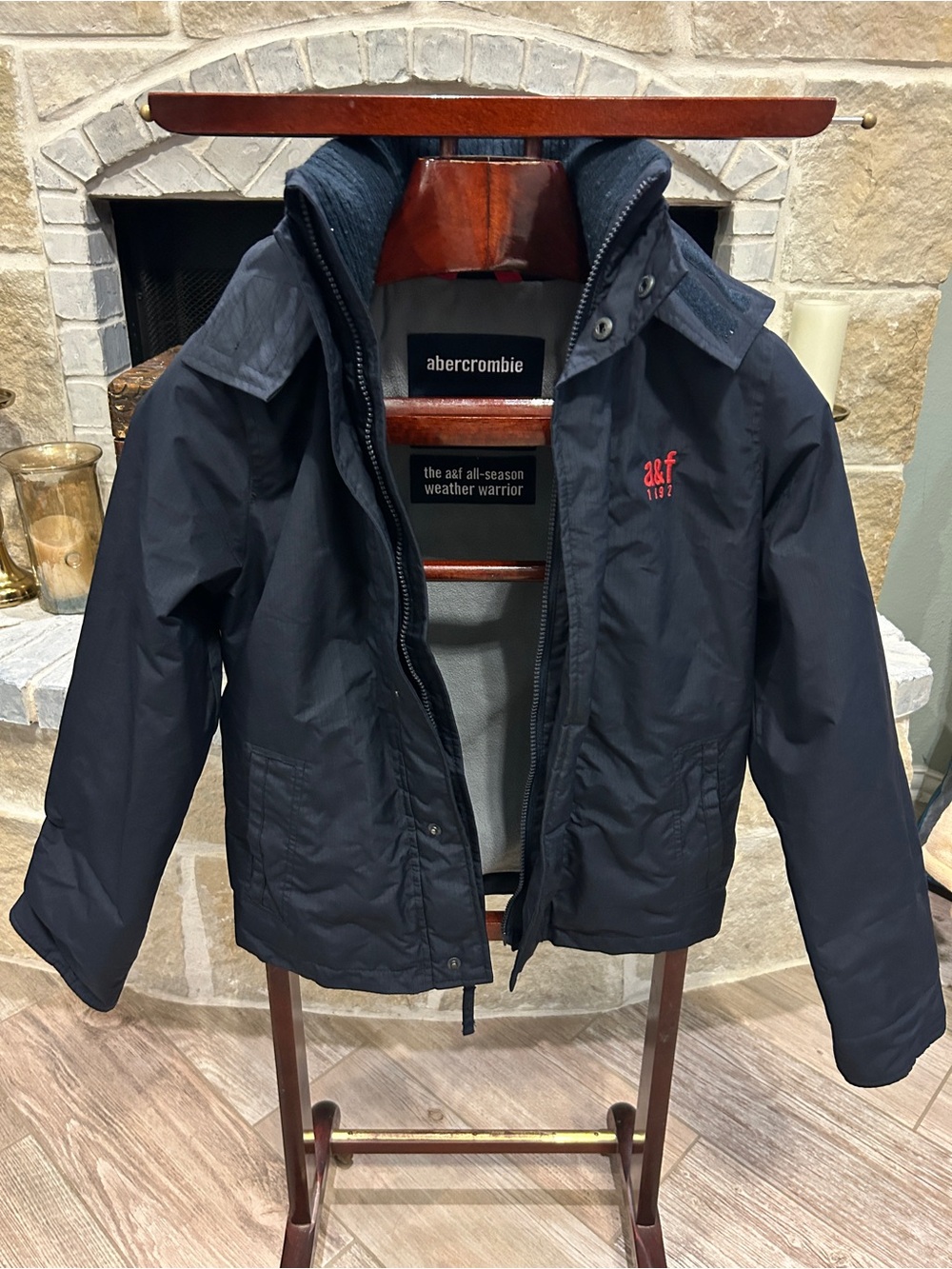 Abercrombie & Fitch Navy Kids Weather Jacket with Red Logo